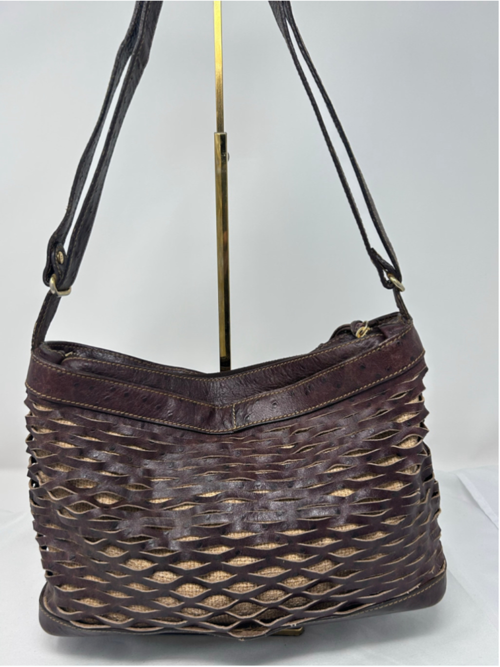 Vintage Fendi Selleria Cutwork Ostrich Embossed Leather Hobo Bag - Picture 4 of 16